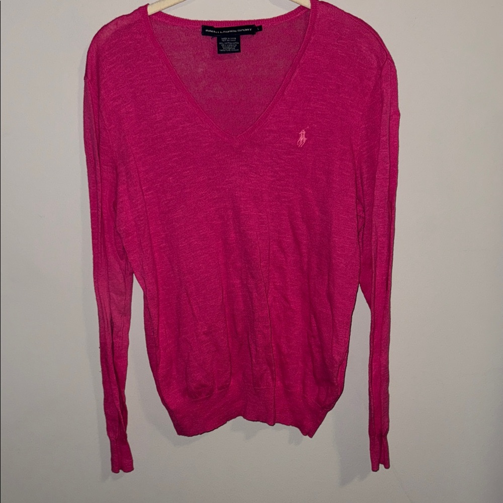 Ralph Lauren Sport Vibrant Pink Knit V Neck Sweater